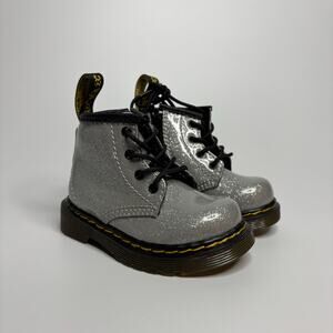 Dr. Martens Infant 1460 Glitter Lace Up Ankle Boots In Silver Coated Glitter